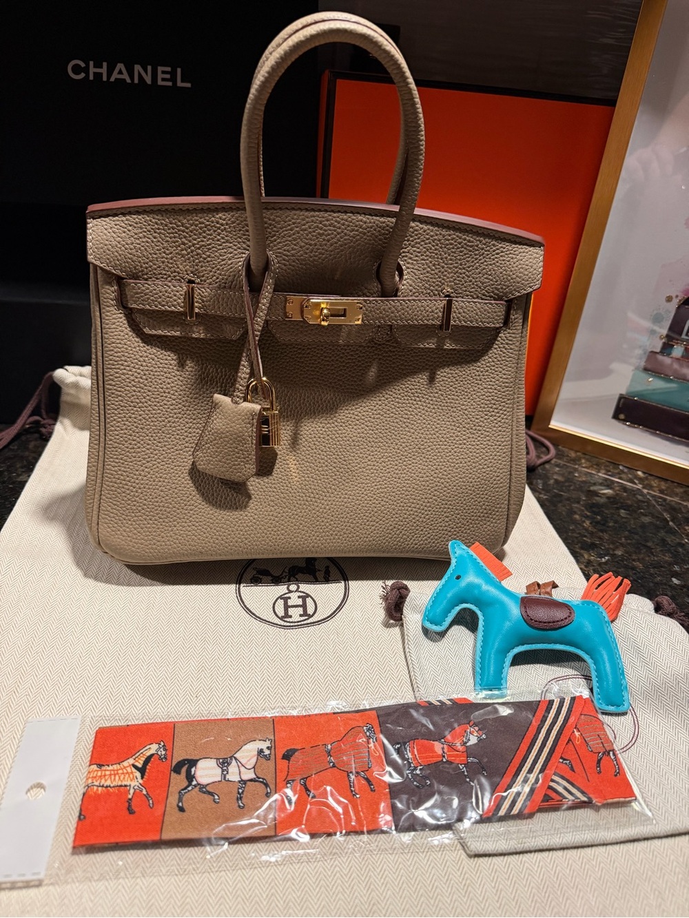 Taupe Togo Leather BK 25 Top-Handle Bag with Gold Hardware